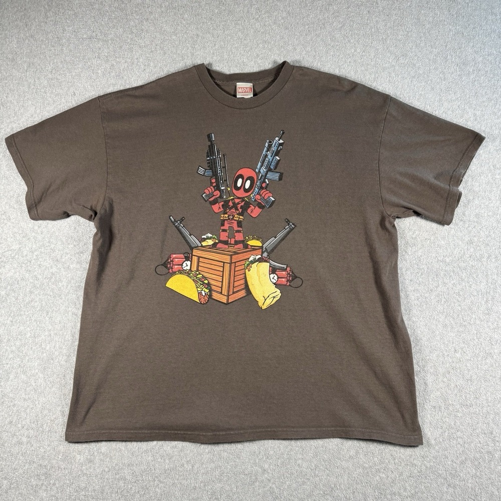 Marvel Deadpool Tacos Guns Graphic T Shirt Brown Men's Size 2XL
